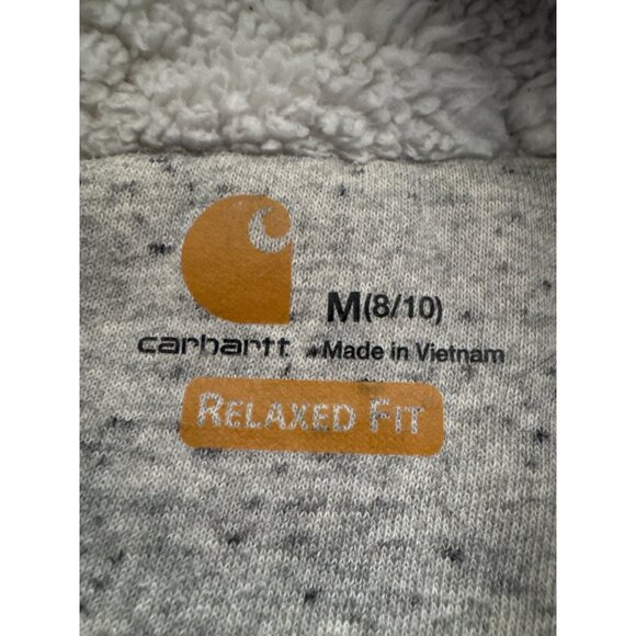 Carhartt Youth M Sherpa Lined Zip Hoodie Gray Relaxed Fit Full Zip Jacket Warm - Picture 3 of 10